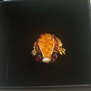 Jeweled Frog Pin - Garnet, Topaz & Pearl